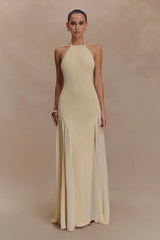 Soleil Knit And Mesh Halter Maxi Dress - Cream