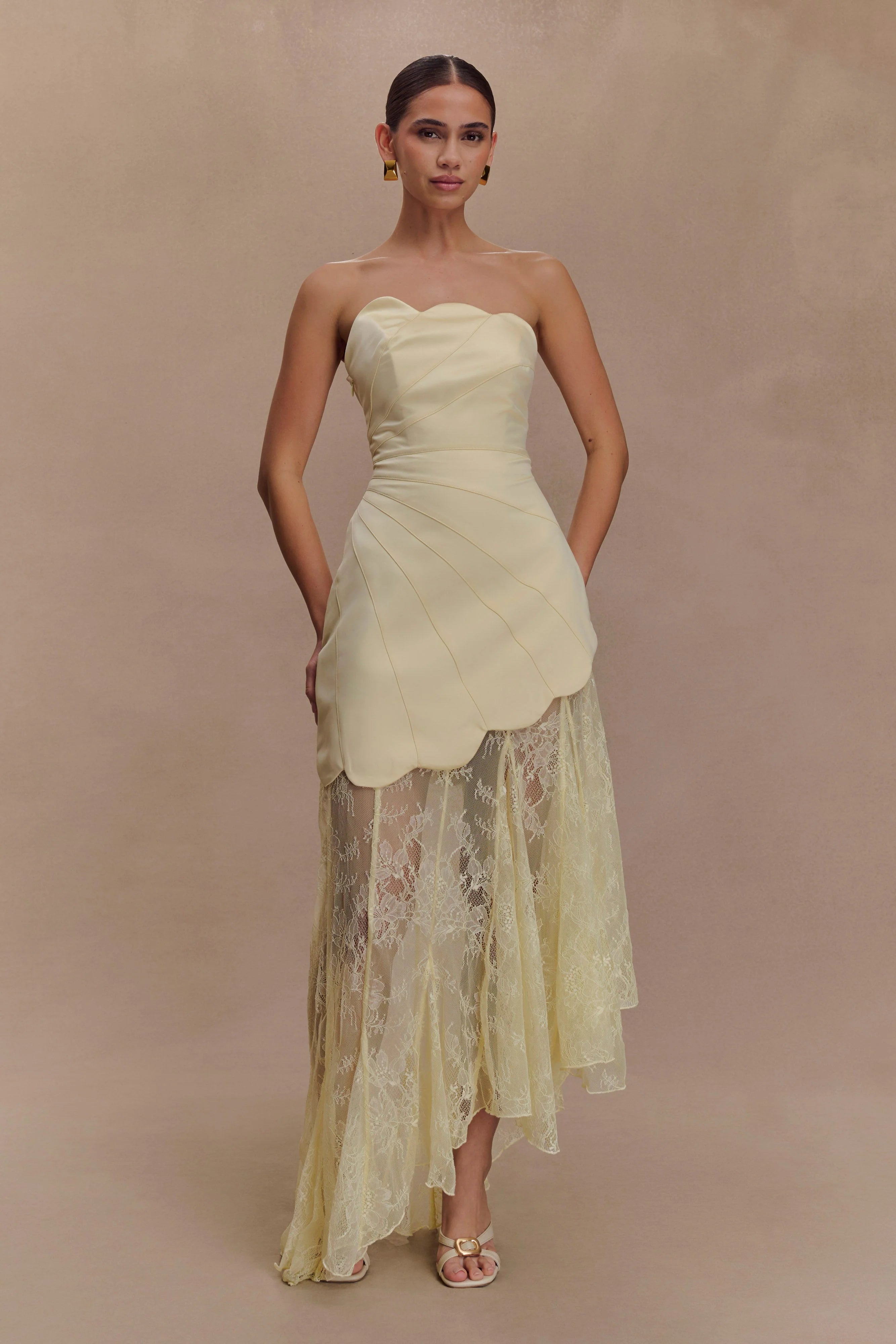 Aleena Satin And Lace Maxi Dress - Lemon