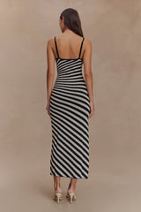 Raven Striped Knit Midi Dress - Black/White