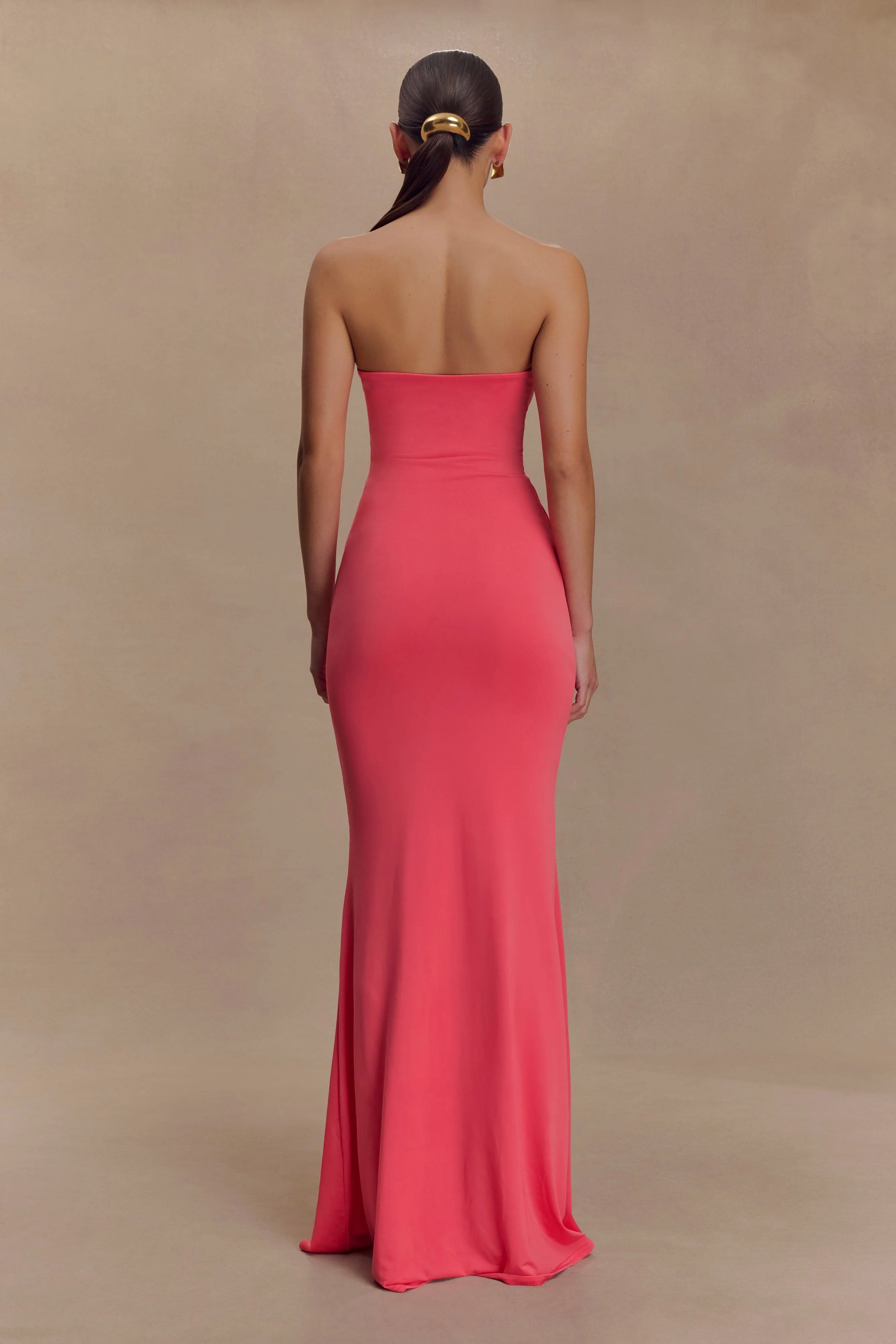 Madison Strapless Slinky Maxi Dress - Coral