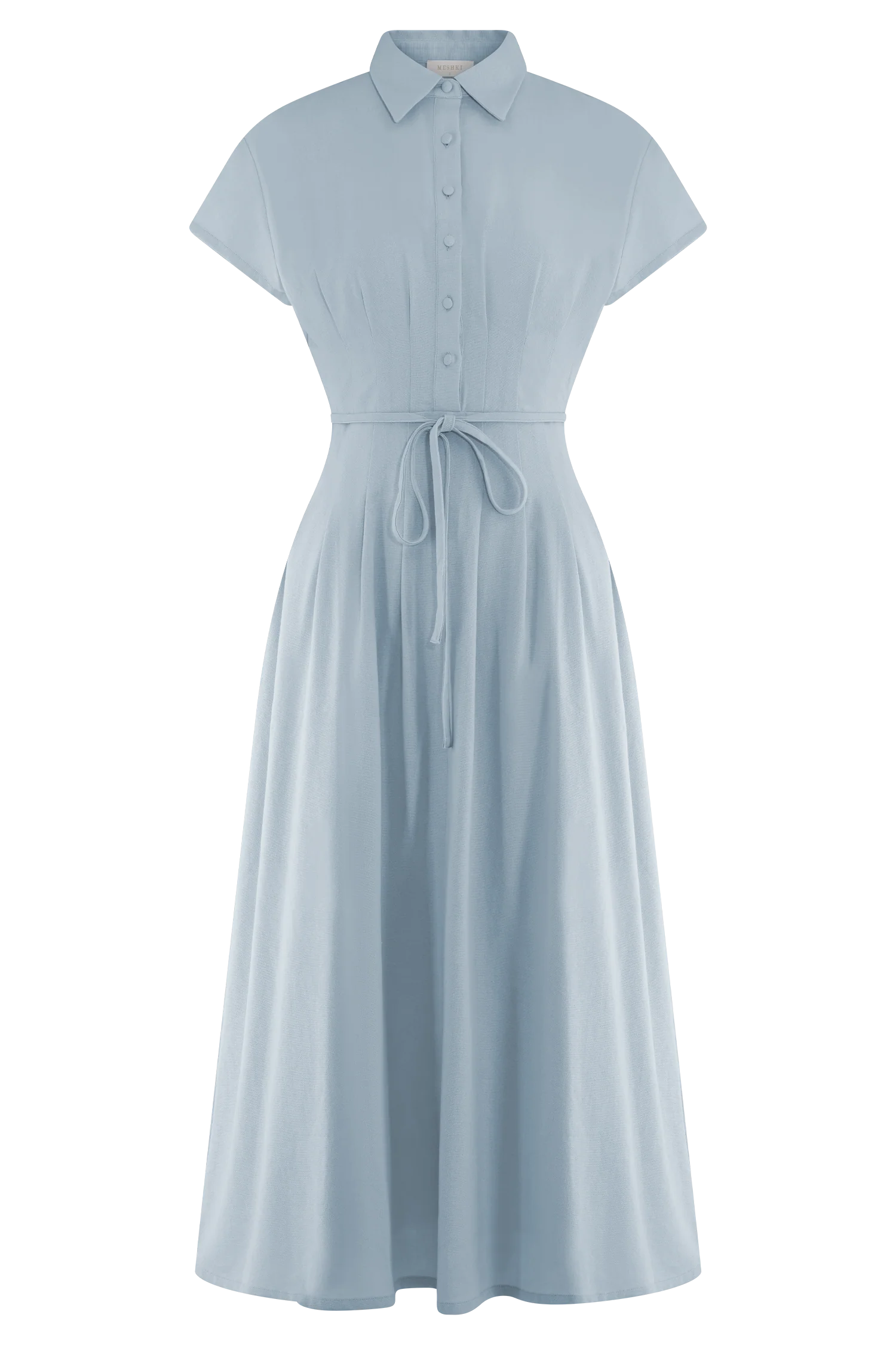 Aysha Buttoned Linen Midi Dress - Cornflower Blue