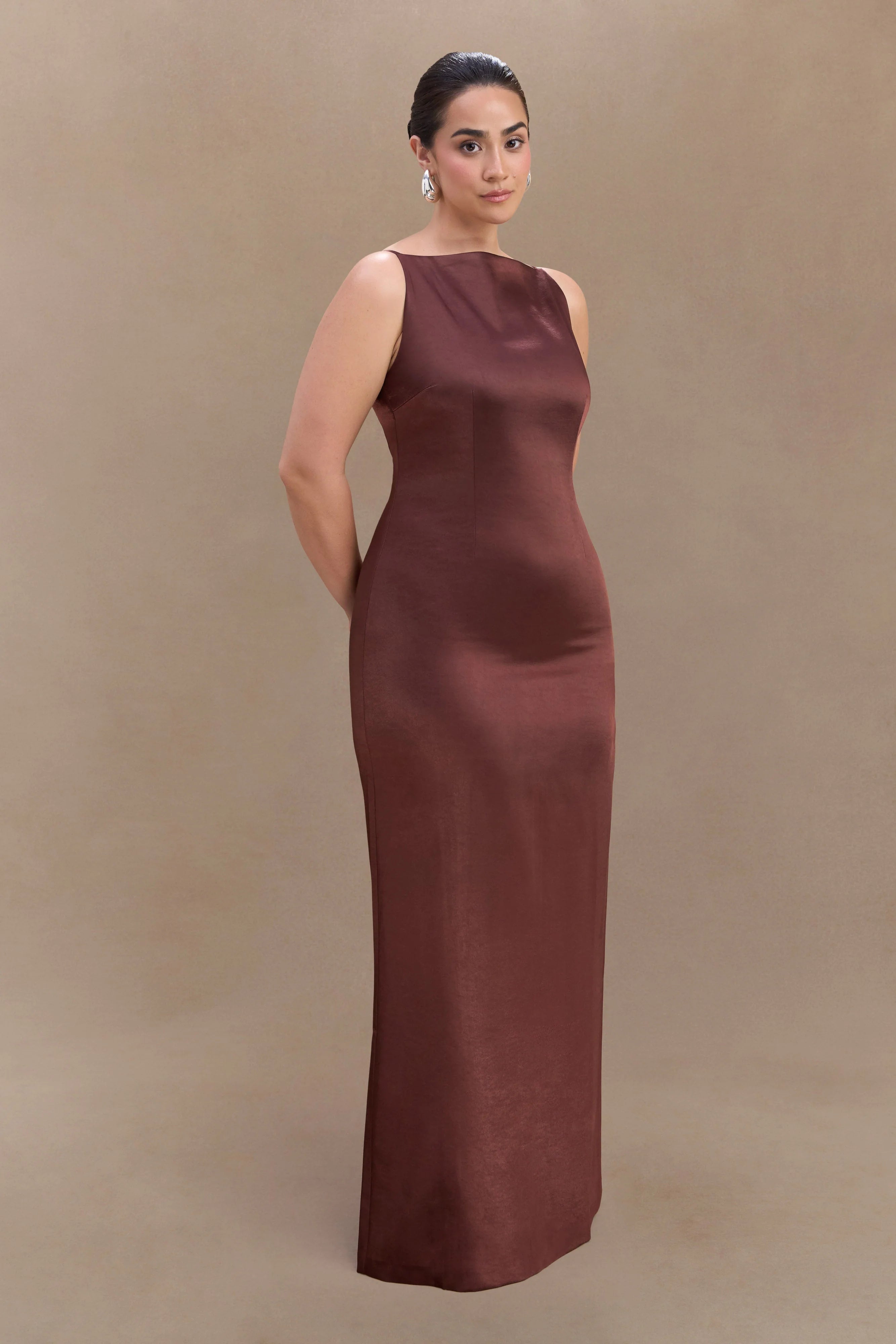 Violet Sleeveless Satin Maxi Dress - Dark Chocolate
