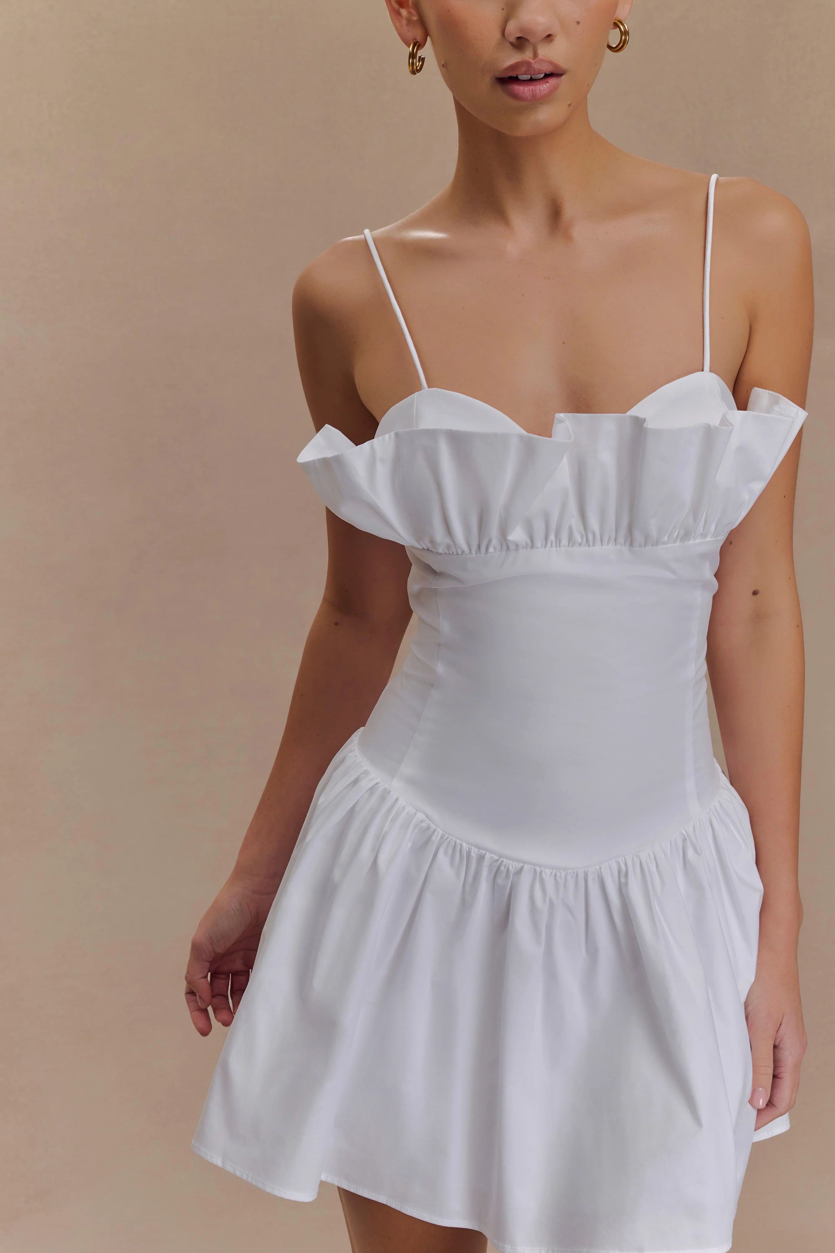 Janis Cotton Frill Mini Dress - White